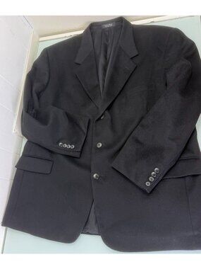 50R Mens Blazer 100% Cashmere Black Sport Coat Jacket Andrew Fezza 3 Button